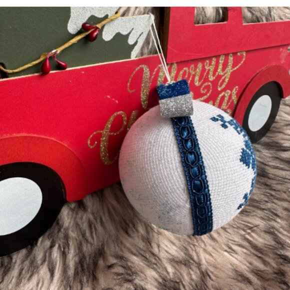 Handmade Blue Cross-Stitch Christmas Ornament - Picture 5 of 7
